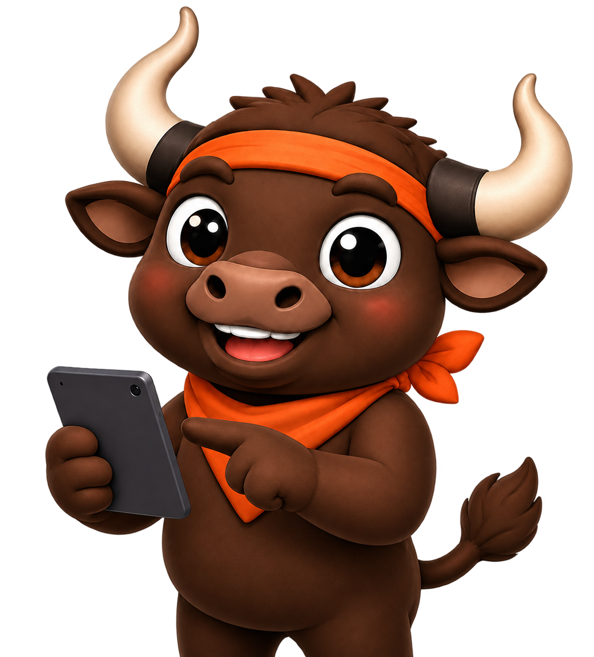 Carabao mascot checking the market on a tablet